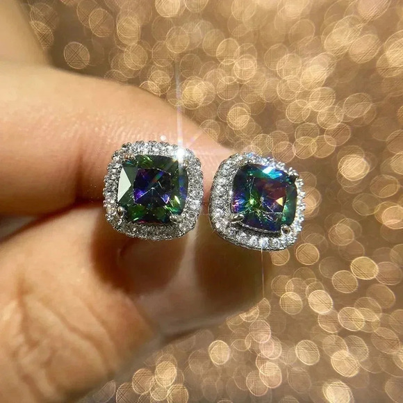 💎Square Colorful Micro Pave Zircon Stud Earrings for Women, EVGG1032 - Picture 3 of 9